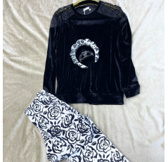 Ensemble Deux Pièces Pyjama Noir Imprimé à Fleurs noir et blanc – Reve d’Elle