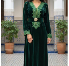 Robe d’Intérieur Brodée Manches Longues Verte – Reve d’Elle