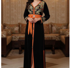 Robe d’Intérieur Brodée Manches Longues Orange – Reve d’Elle