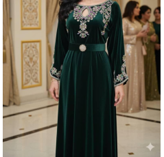 Robe d’Intérieur Brodée Manches Longues Verte – Reve d’Elle