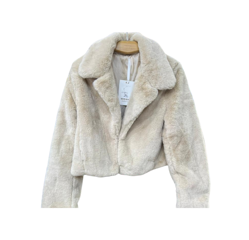 Veste courte en fourrure beige