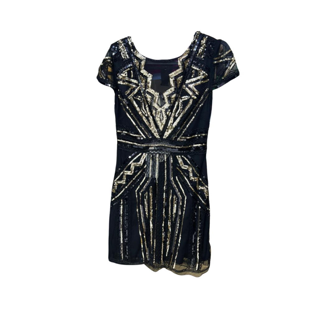 Robe mini de fête à paillettes dorées